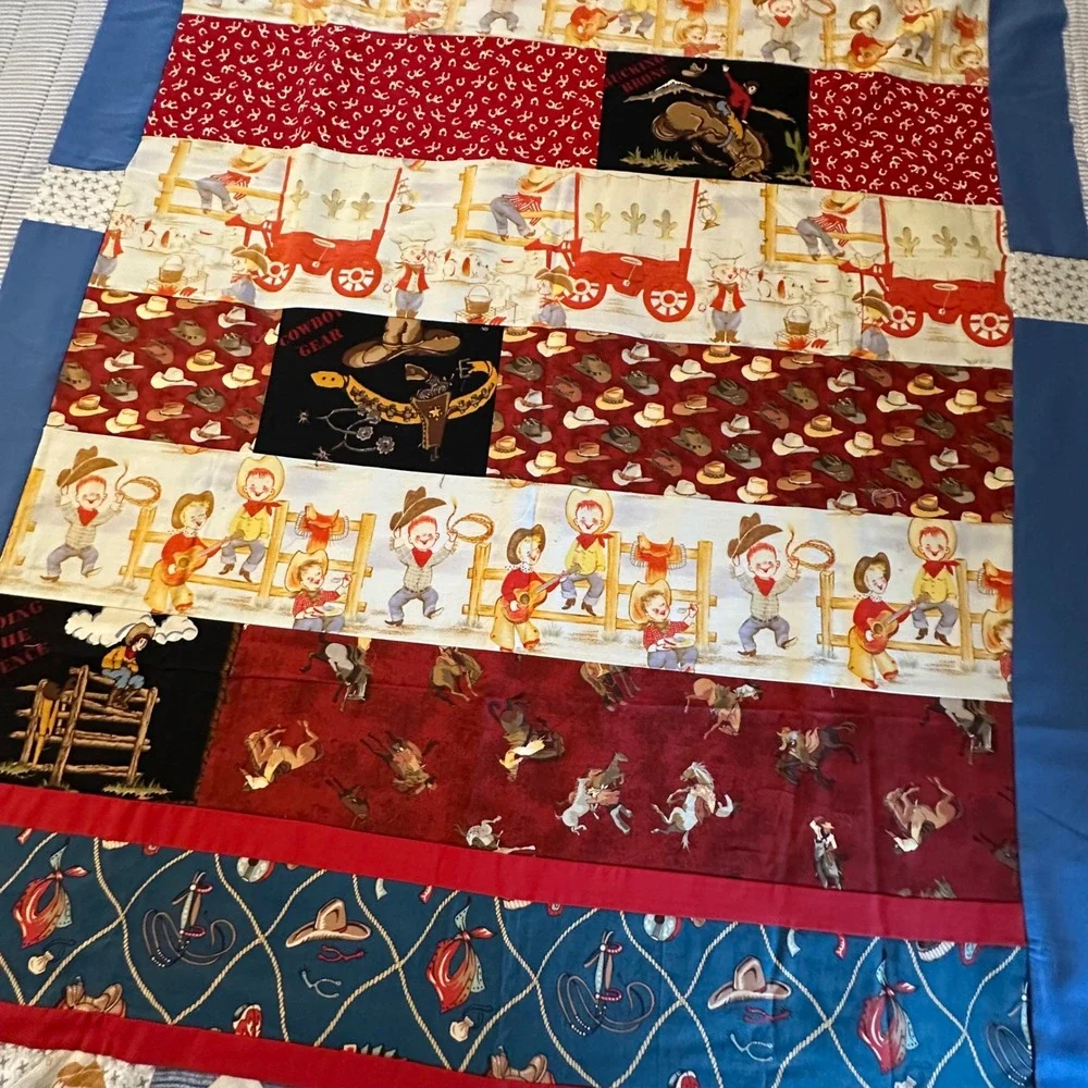 Unfinished Quilt‎ Top Panel Kids 60x32 Multicolor Western Cowboy Novelty-CUTE!